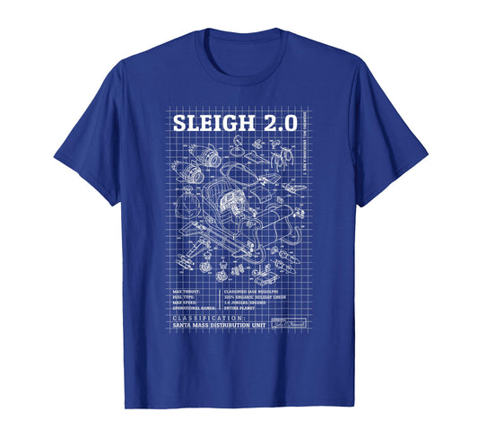 Engineer Christmas Funny Santa Rocket Sleigh Blueprint T-Shirt