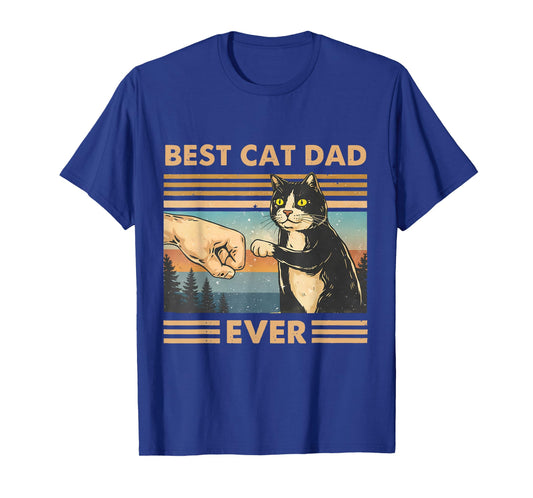 Best Cat Dad Ever Vintage Cat Fist Bump Funny Cat Lover Men T-Shirt
