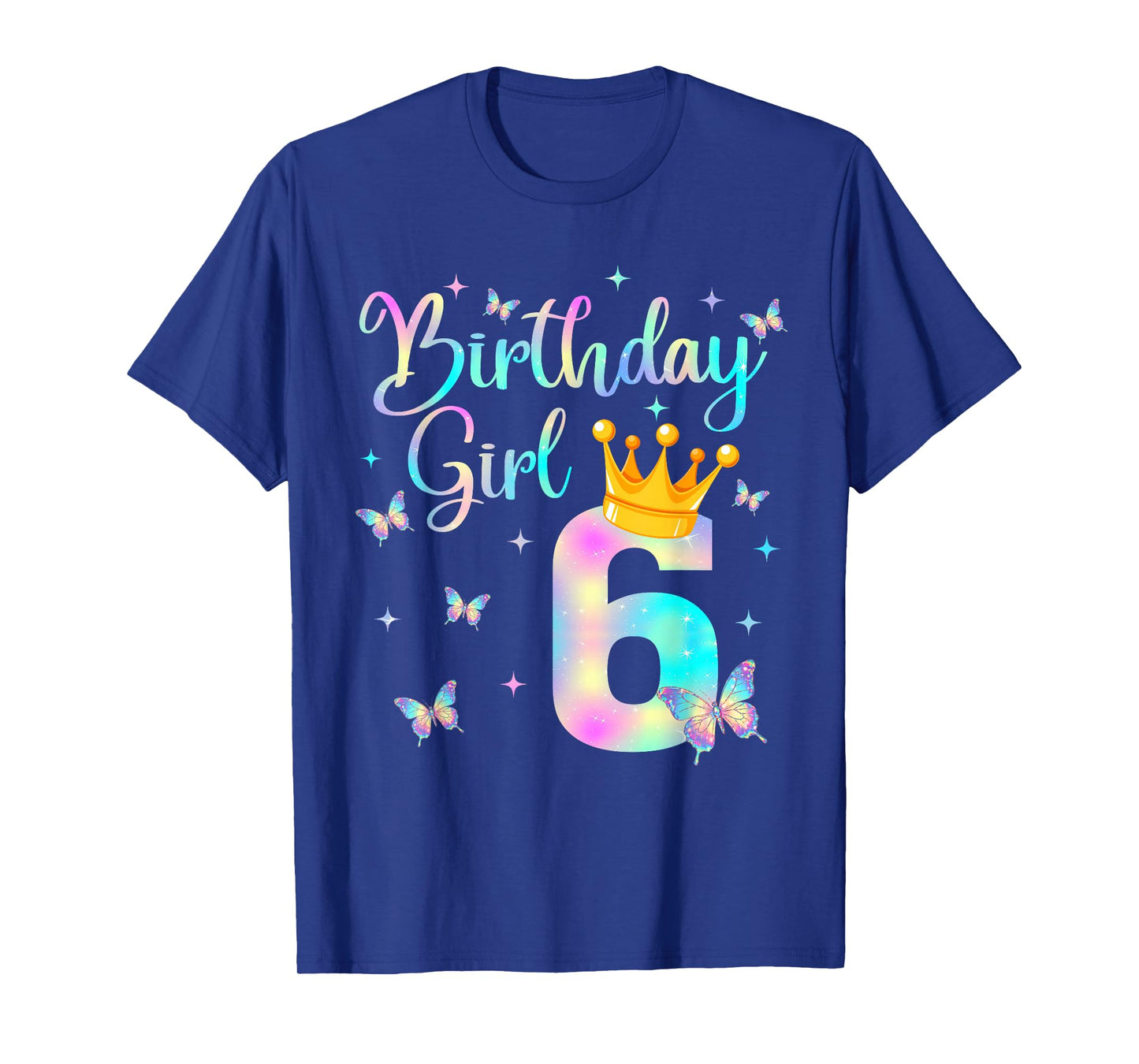 Birthday Girl 6 Butterfly Tie Dye Kids Girls 6th Birthday T-Shirt