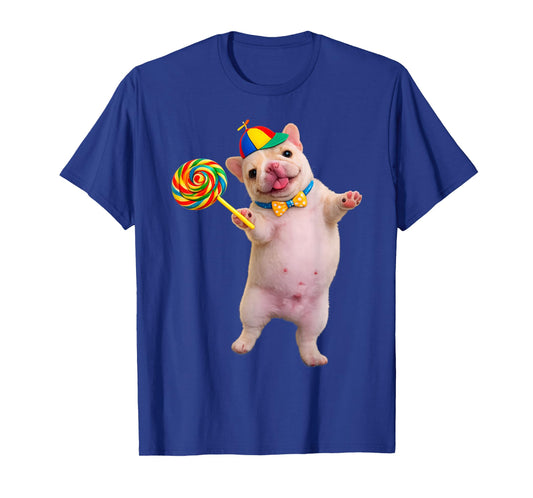 Funny Silly Pibble Dog with Lollipop Meme for Dog Lover Tee T-Shirt
