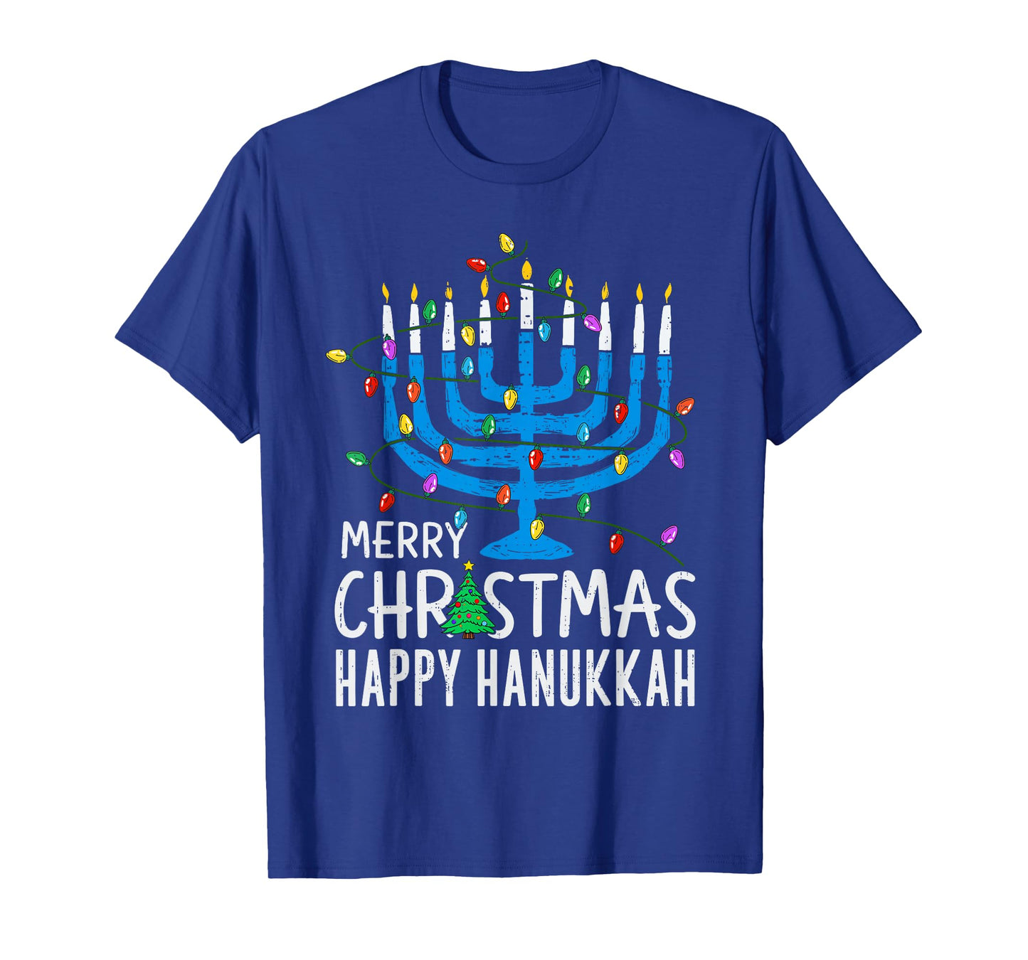 Merry Christmas Happy Hanukkah Jewish Menorah Chanukah Pjm T-Shirt