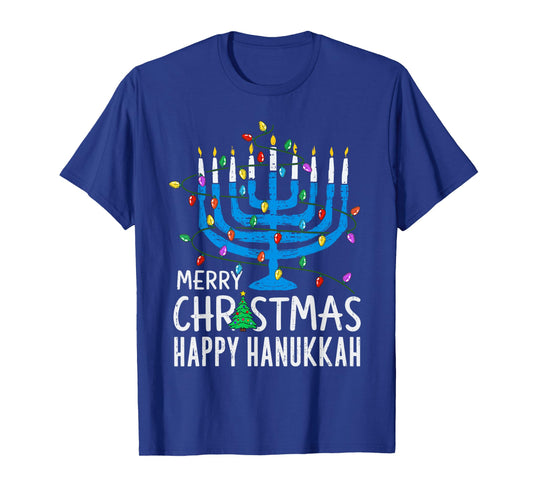 Merry Christmas Happy Hanukkah Jewish Menorah Chanukah Pjm T-Shirt