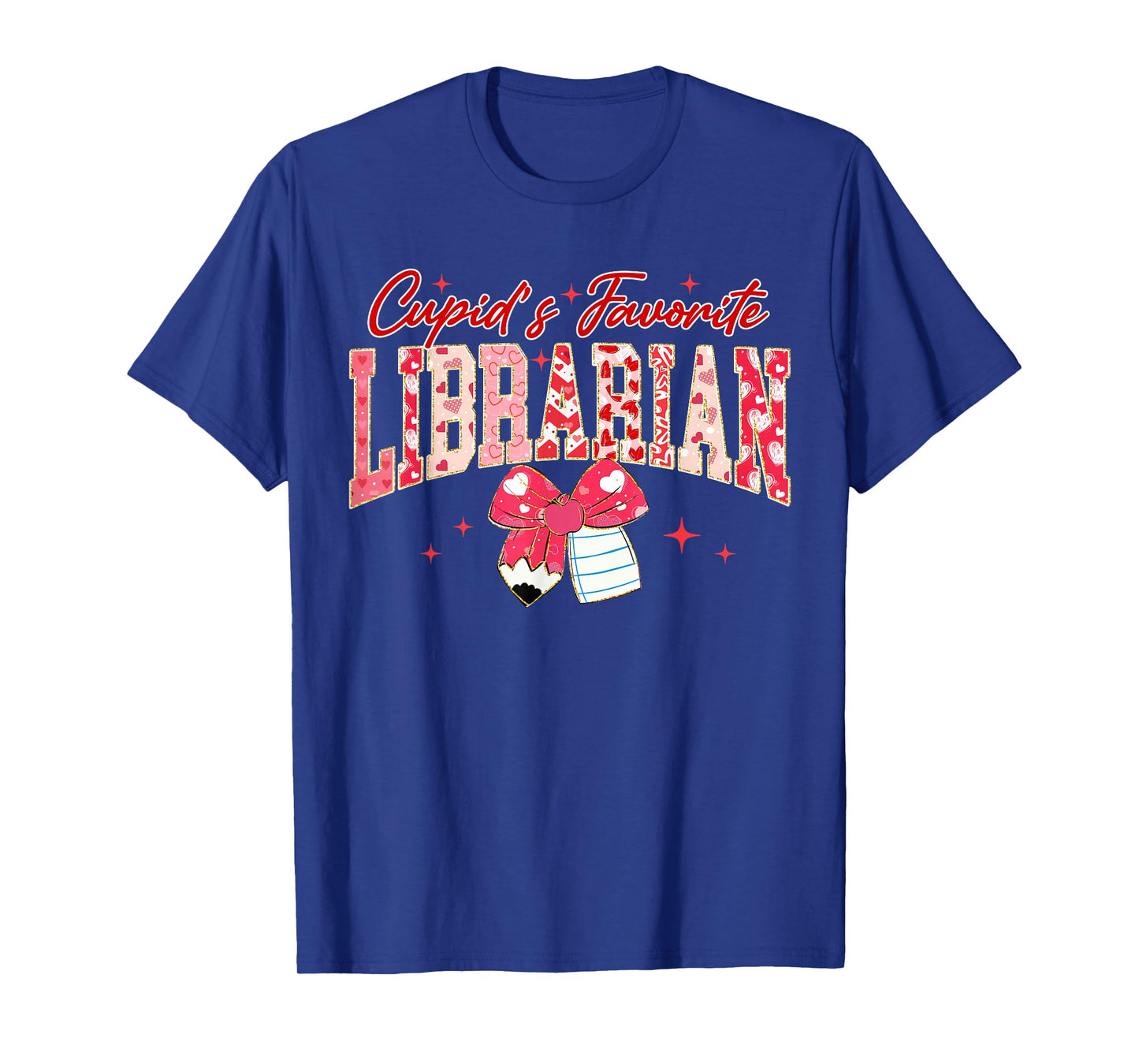 Groovy Cupid's Favorite Librarian Pencil Bow Valentines Day T-Shirt