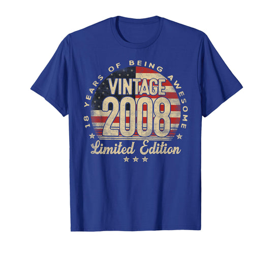 Vintage 2008 Limited Edition USA Flag 18-Year-Old Age 18 T-Shirt