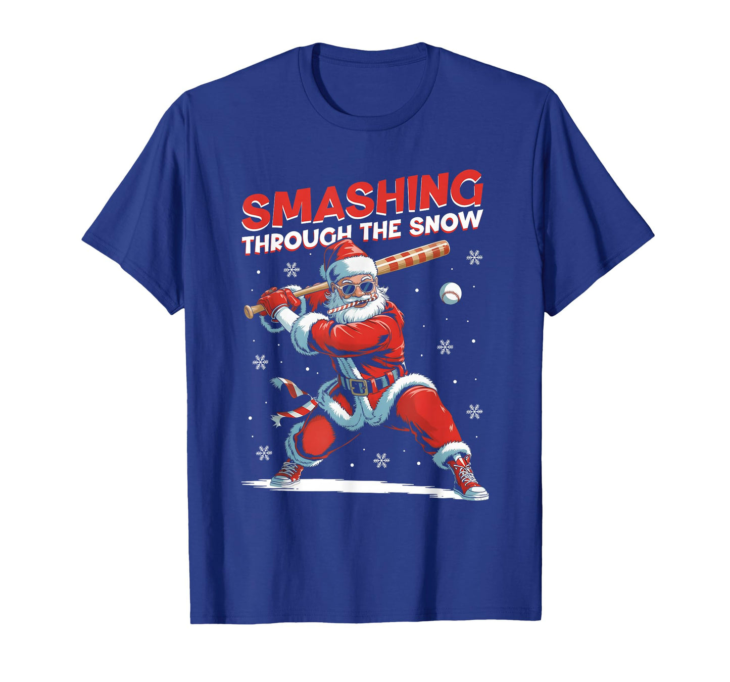 Baseball Player Christmas Santa, Smashing Through The Snow T-Shirt