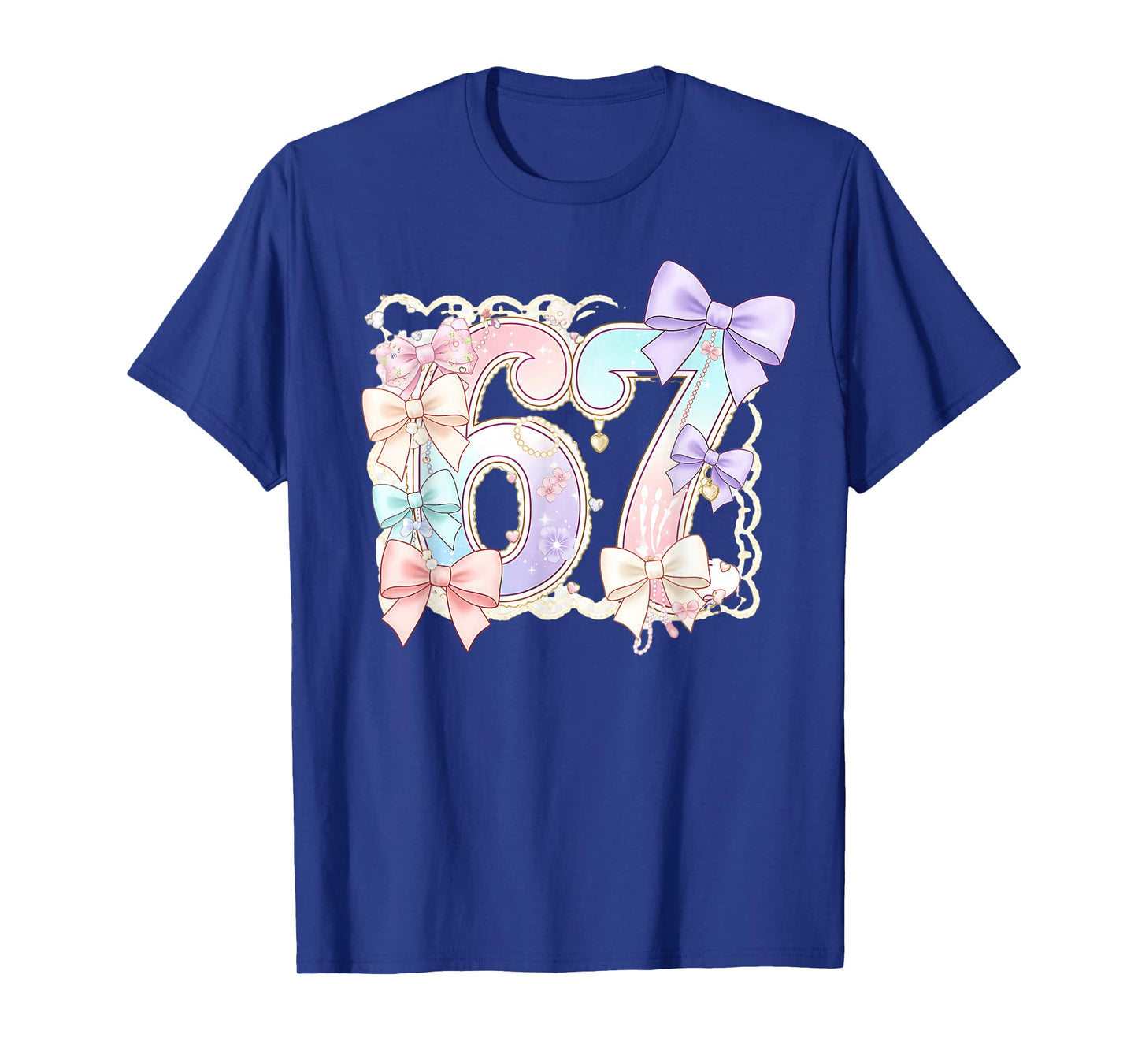 67 Meme Pastel Coquettes Bow Funny Kawaii 6 7 Number Girls T-Shirt