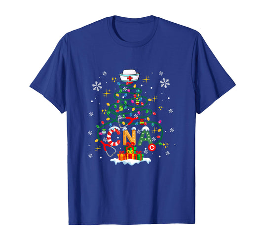 CNA Nurse Stethoscope Colorful Lights Xmas Tree Job Team T-Shirt