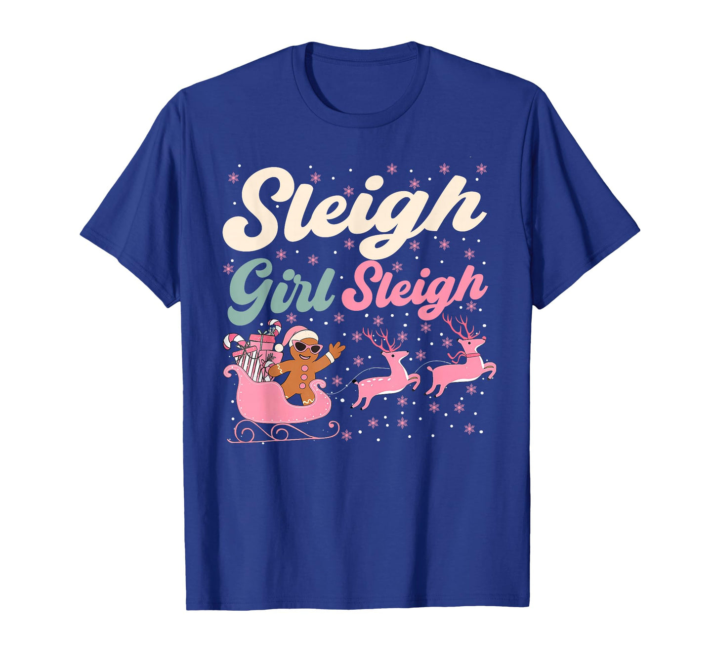 Christmas Gingerbread Pink Sleigh Girl Xmas Girls Kids Women T-Shirt