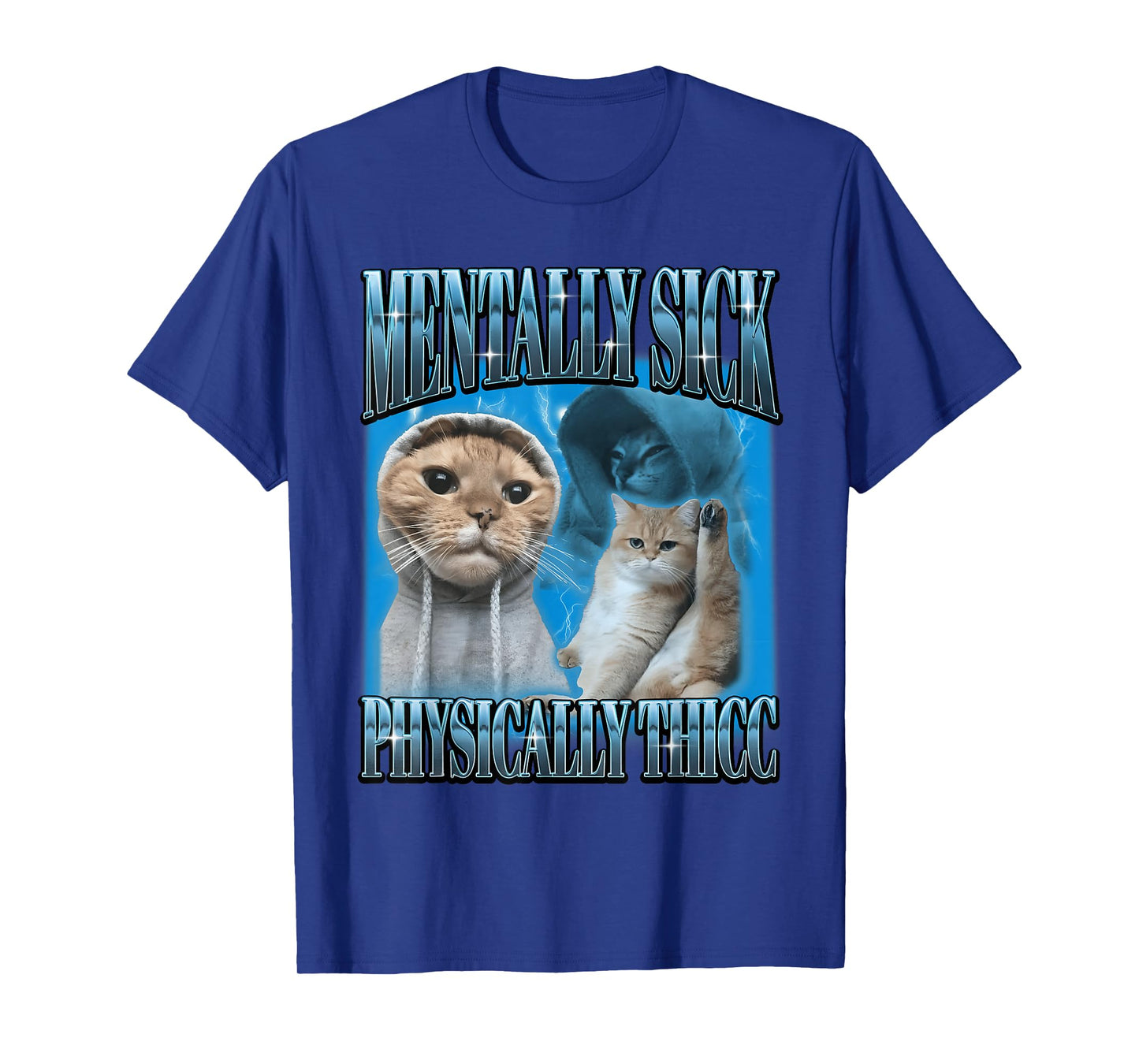 Funny Ironic Retro Cat Mentally Sick Physically Thicc Meme T-Shirt