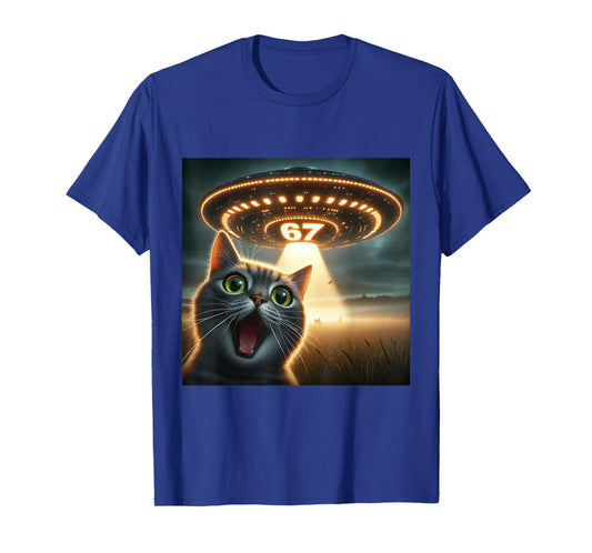 67 Funny Cat Selfie UFO Alien Meme T-Shirt