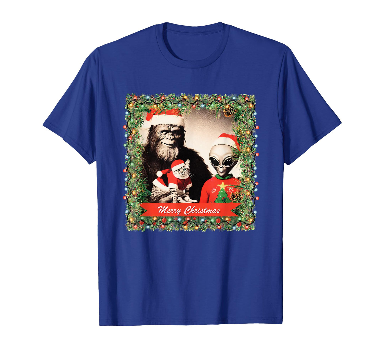 Funny Christmas Cat Bigfoot Alien Christmas Supernatural T-Shirt