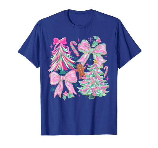 Merry Christmas Xmas Trees Coquette Bow Gingerbread Holiday T-Shirt