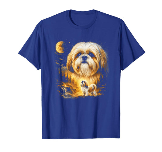 Shih Tzu Howling to The Moon Vintage 90s Funny Dog Graphic T-Shirt