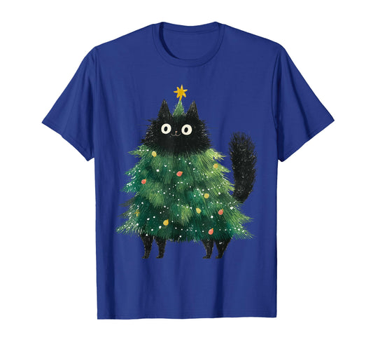 Cute Black Cat in Christmas Tree Cat Lover Holiday Pajama T-Shirt