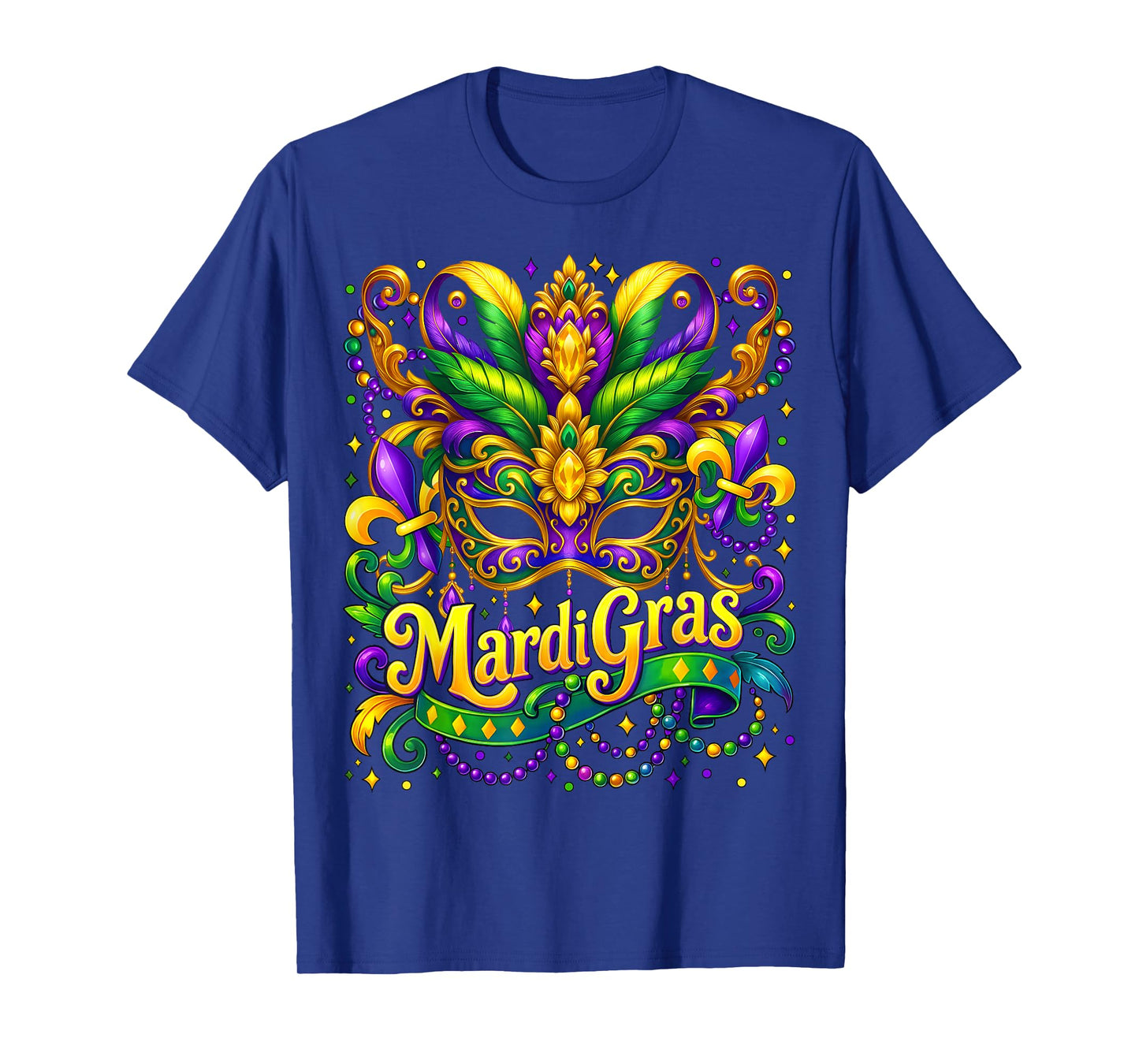 Happy Mardi Gras Mask Fleur De Lis Beads Carnival Party T-Shirt