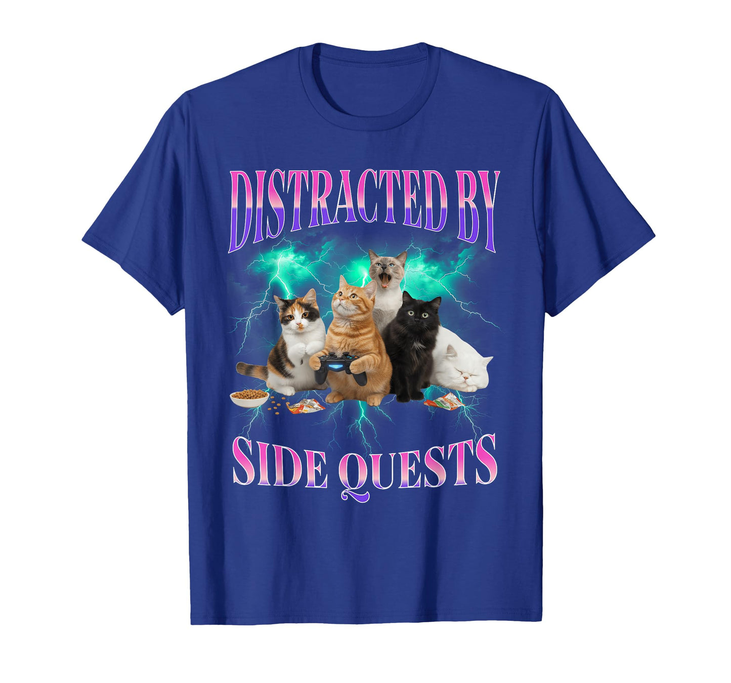 Cats Side Quest Distracted Tabletop Funny Men Bootleg 90s T-Shirt