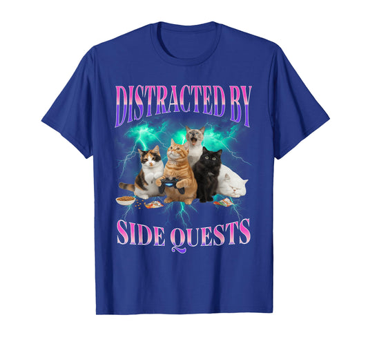 Cats Side Quest Distracted Tabletop Funny Men Bootleg 90s T-Shirt