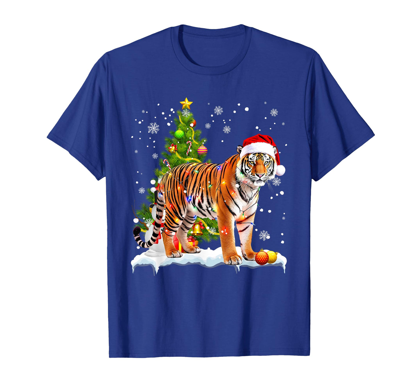 Cute Tiger Christmas Light Funny Tiger Lover Xmas T-Shirt