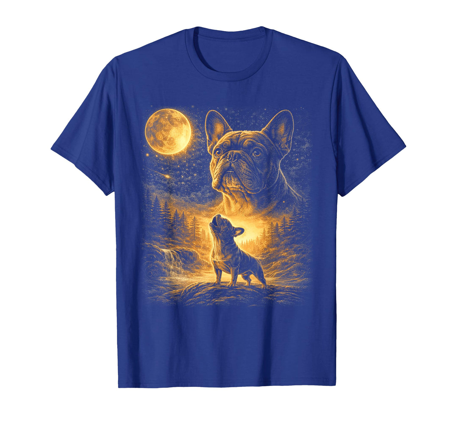 French Bulldog Howling to The Moon Vintage Graphic Dog Lover T-Shirt