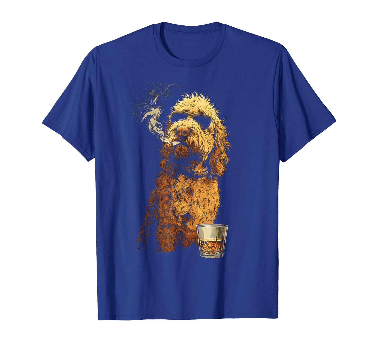 Goldendoodle Smoking Cigarette Whisky Lover Funny Doodle Dog T-Shirt