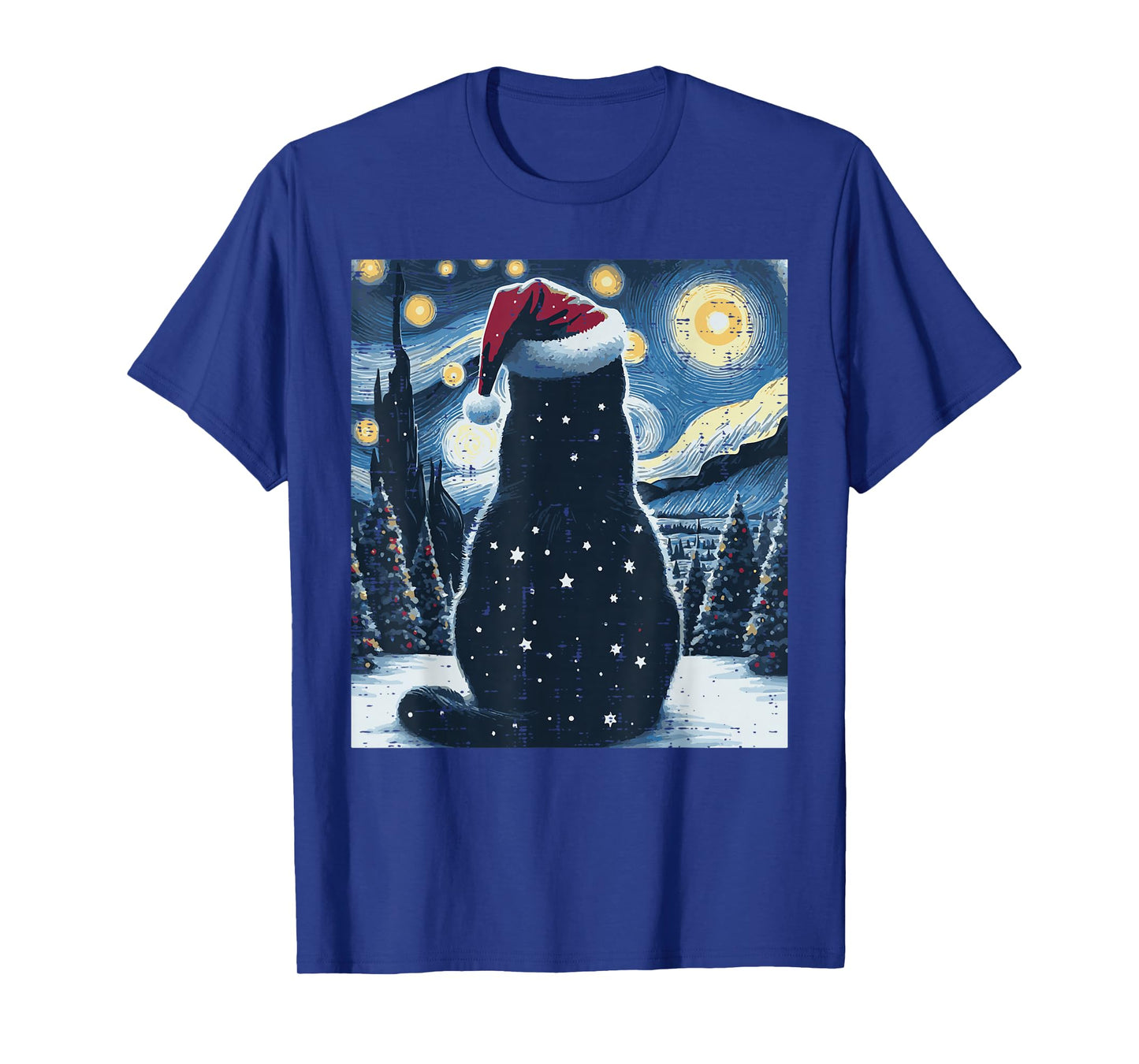 Christmas Black Cat Starry Night Xmas Van Gogh Men Women Kid T-Shirt