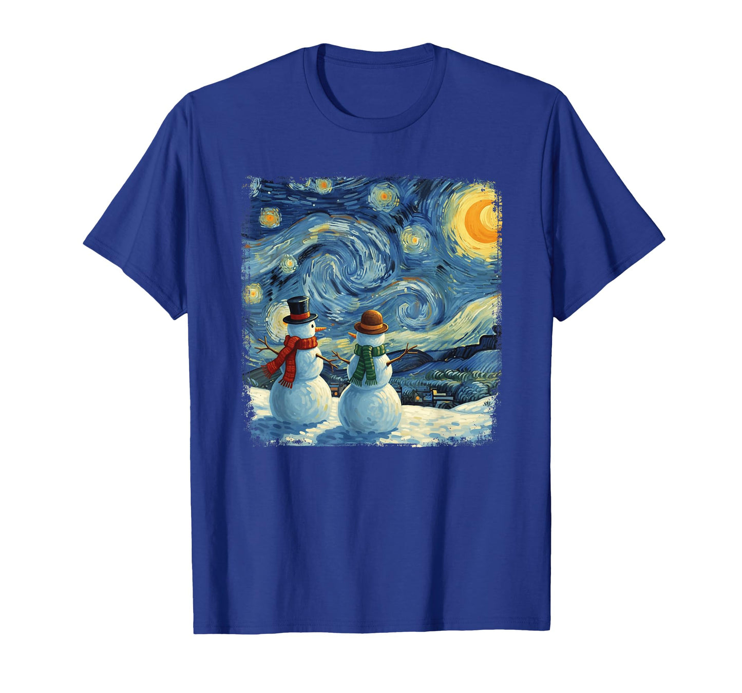 Winter Snowman Van Gogh Starry Night Christmas T-Shirt