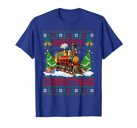 Train Christmas Ugly Sweater Funny Train Xmas Adults Kids T-Shirt