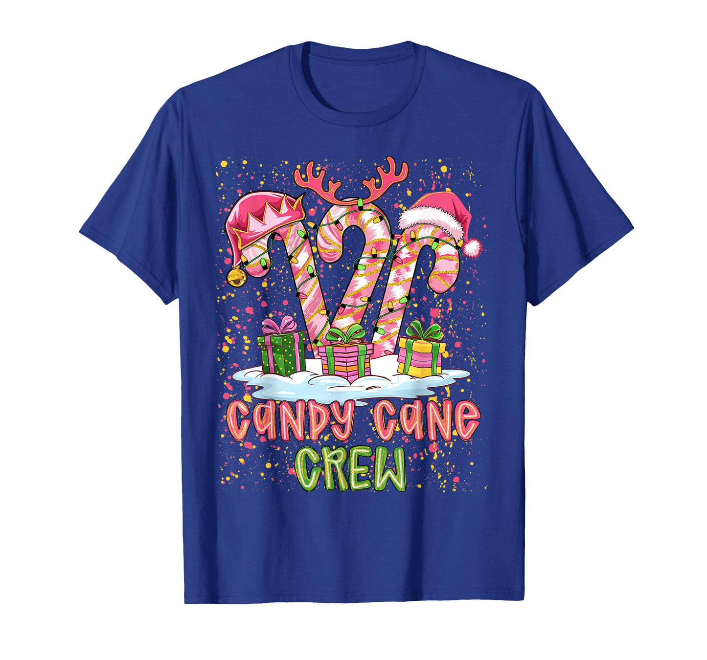 Candy Cane Crew Pink Coquette Preppy Color Xmas PJ Santa Hat T-Shirt