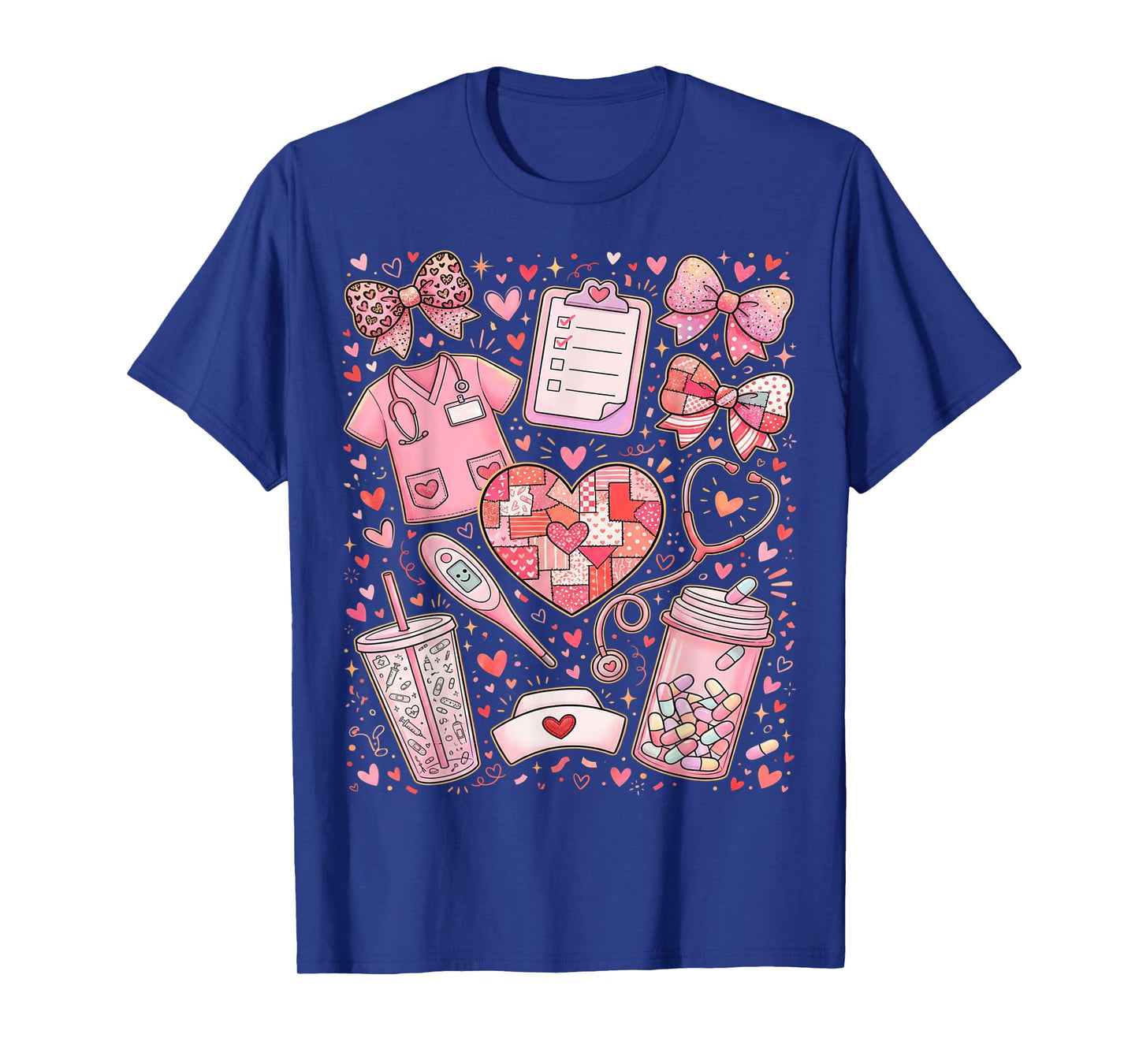 Pink Healthcare ER RN CNA ICU Valentine Nurse Heart Nurses T-Shirt