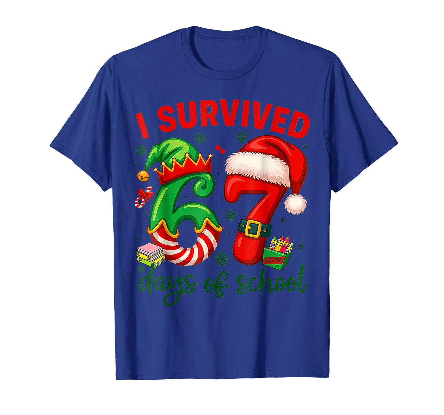I Survived 67 Days of School Christmas Candy Cane Six Seven T-Shirt