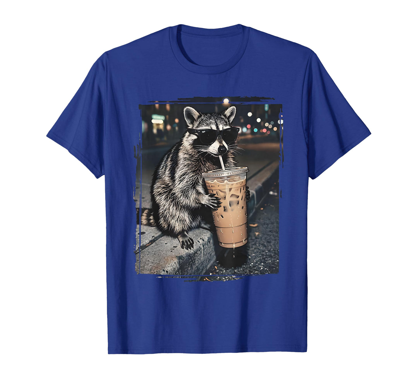 Cool Raccoon Drinking Iced Coffee Funny Animal Meme Women T-Shirt