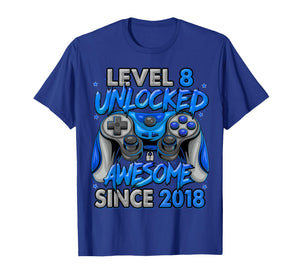 Level 8 Unlocked Awesome Since 2018 8th Birthday Gaming T-Shirt