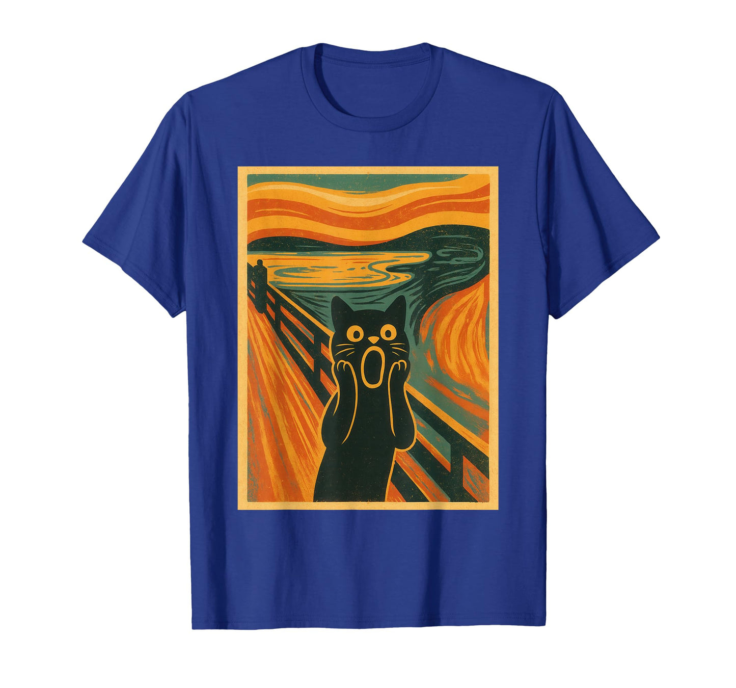 Funny Black Cat Painting The Scream Famous Art Munch Graphic T-Shirt
