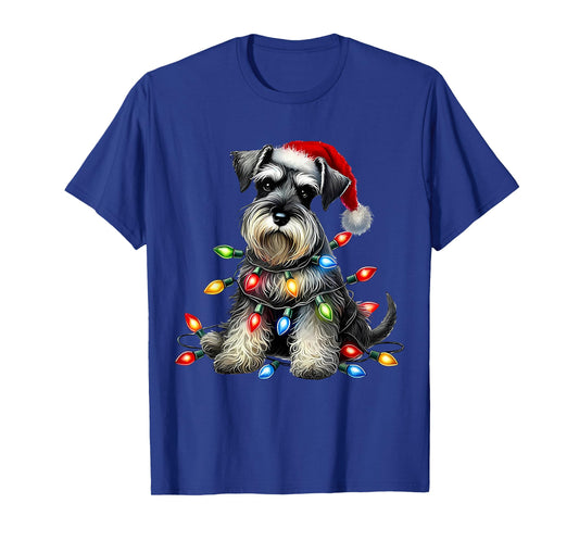 Christmas Schnauzer Dog Santa Hat Xmas Light Holiday Mom Dad T-Shirt