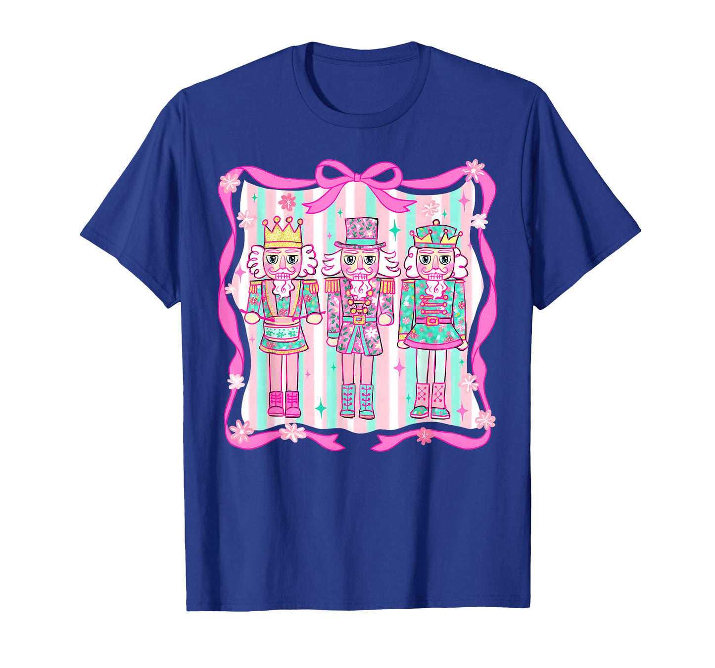 Preppy Christmas Pink Nutcrackers Coquette Bow Women Kids T-Shirt