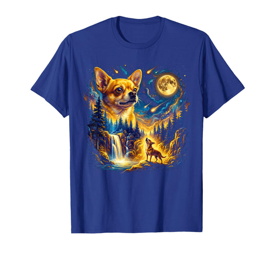 Chihuahua Howling to The Moon Vintage Dog Art Design T-Shirt