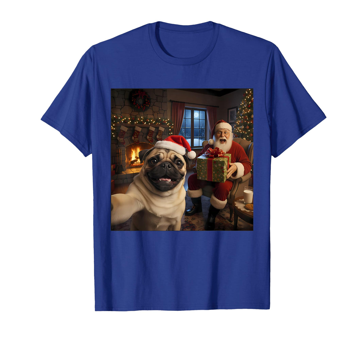 Pug Selfie with Santa Claus Funny Christmas Meme T-Shirt