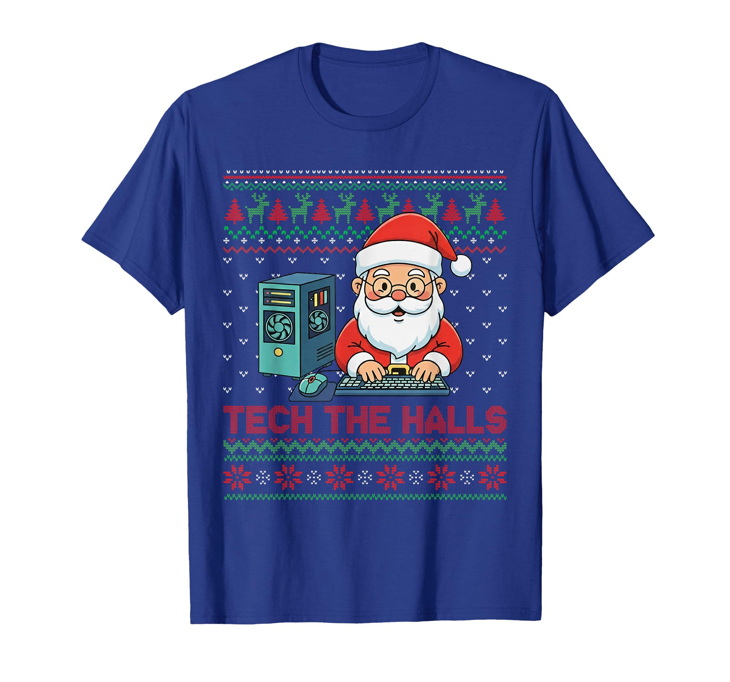 Tech The Halls Ugly Computer Geek Festive Christmas T-Shirt