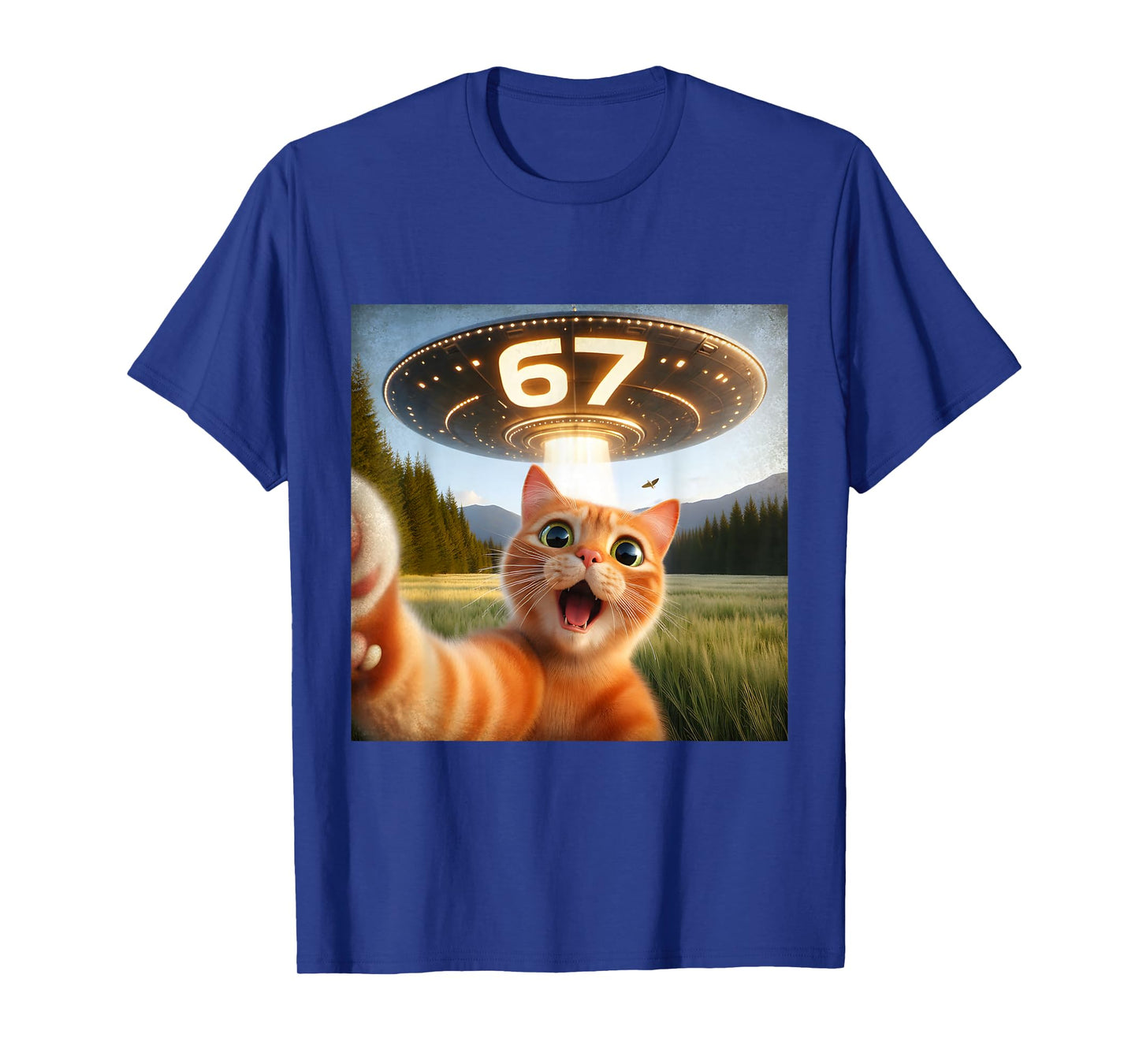 67 Funny Cat Selfie UFO Alien Meme T-Shirt