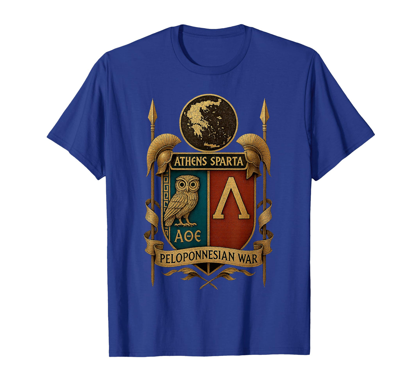Peloponnesian War Athens Sparta Emblem Owl Lambda Crest T-Shirt