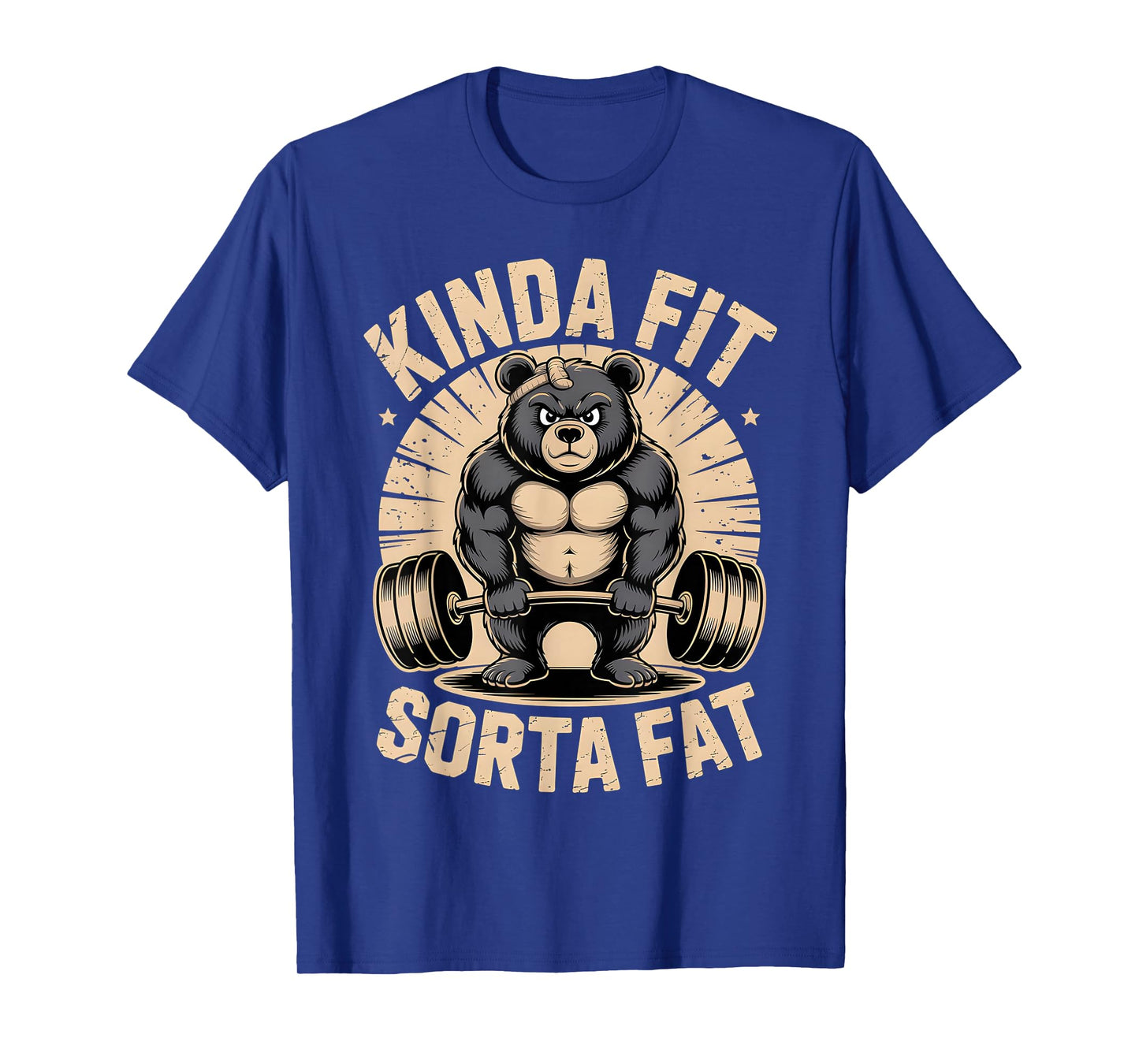 Kinda Fit Sorta Fat Funny Bear Weightlifter Workout Gym T-Shirt