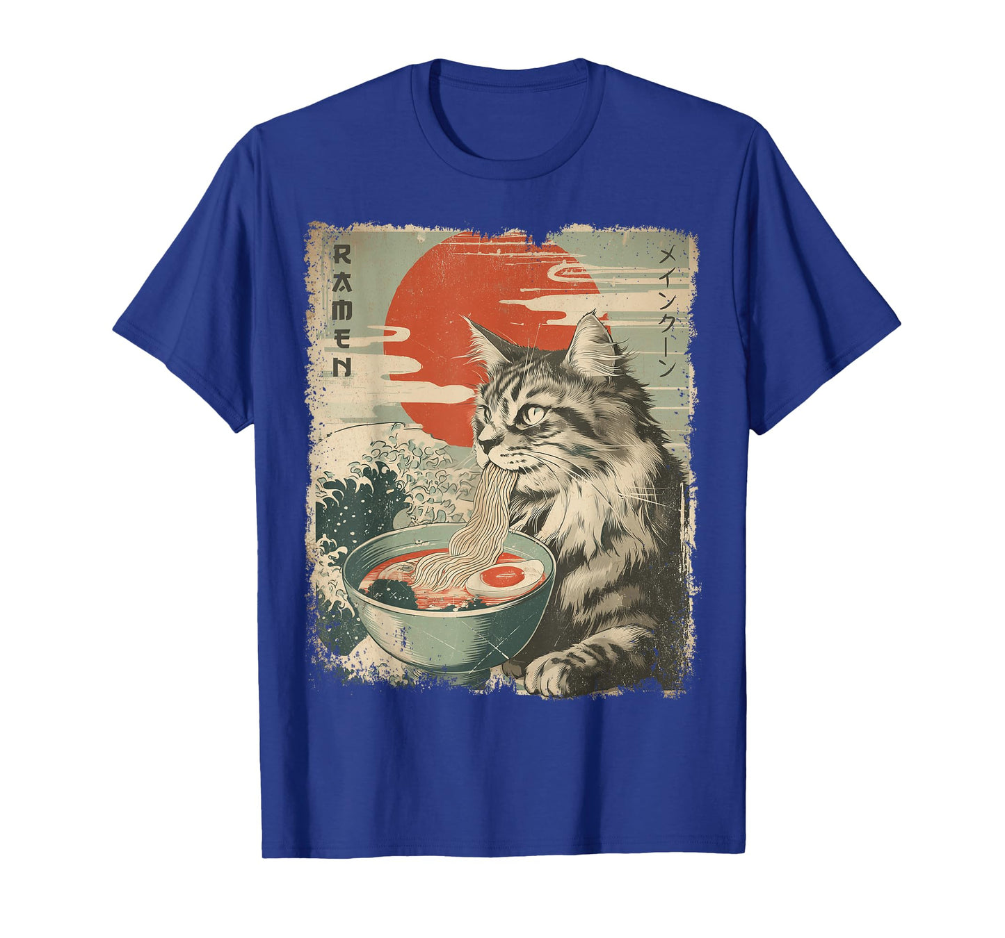 Maine Coon Cat Vintage Ramen Japanese Noodles T-Shirt