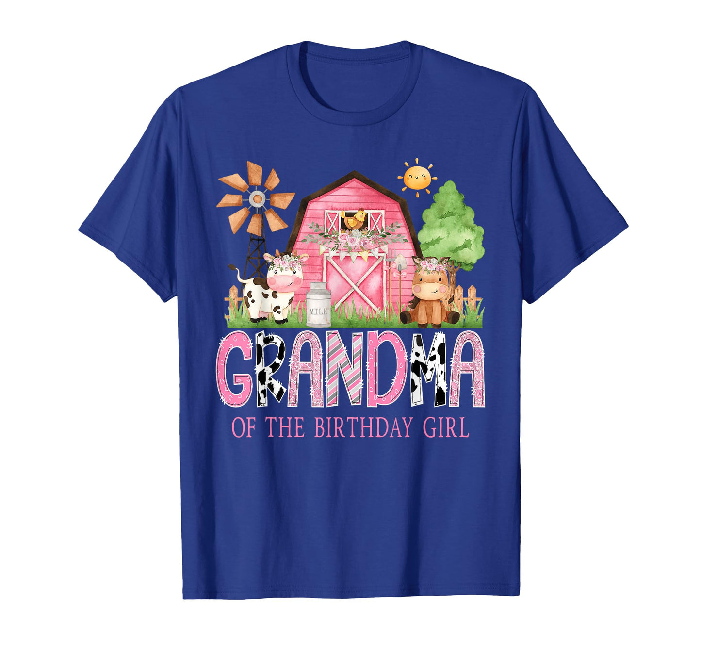 Grandma of The Birthday Girl 1St Birthday Pink Cow Farm T-Shirt