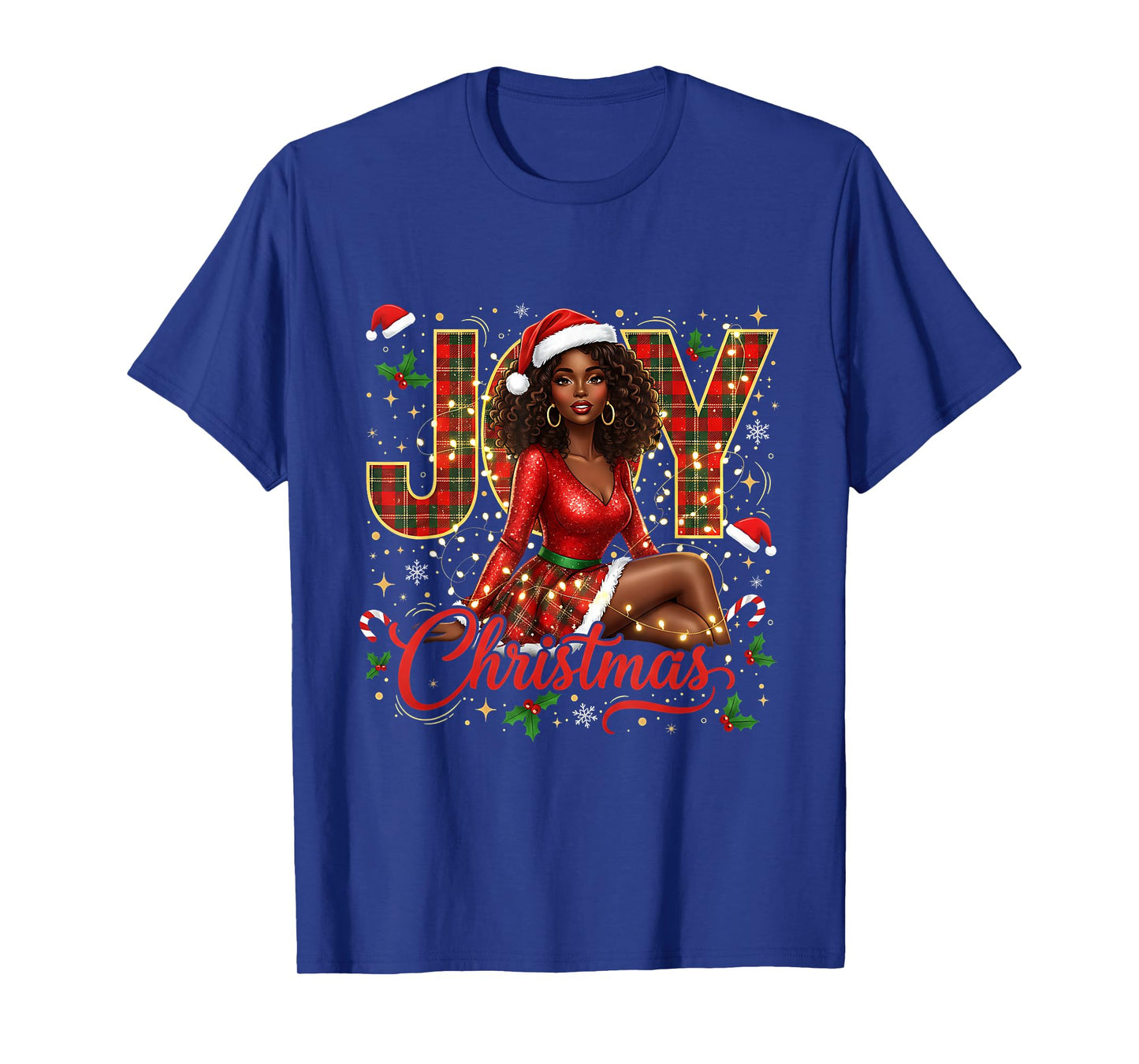 Santa Black Women Christmas Melanin Afro Woman Queen Claus T-Shirt