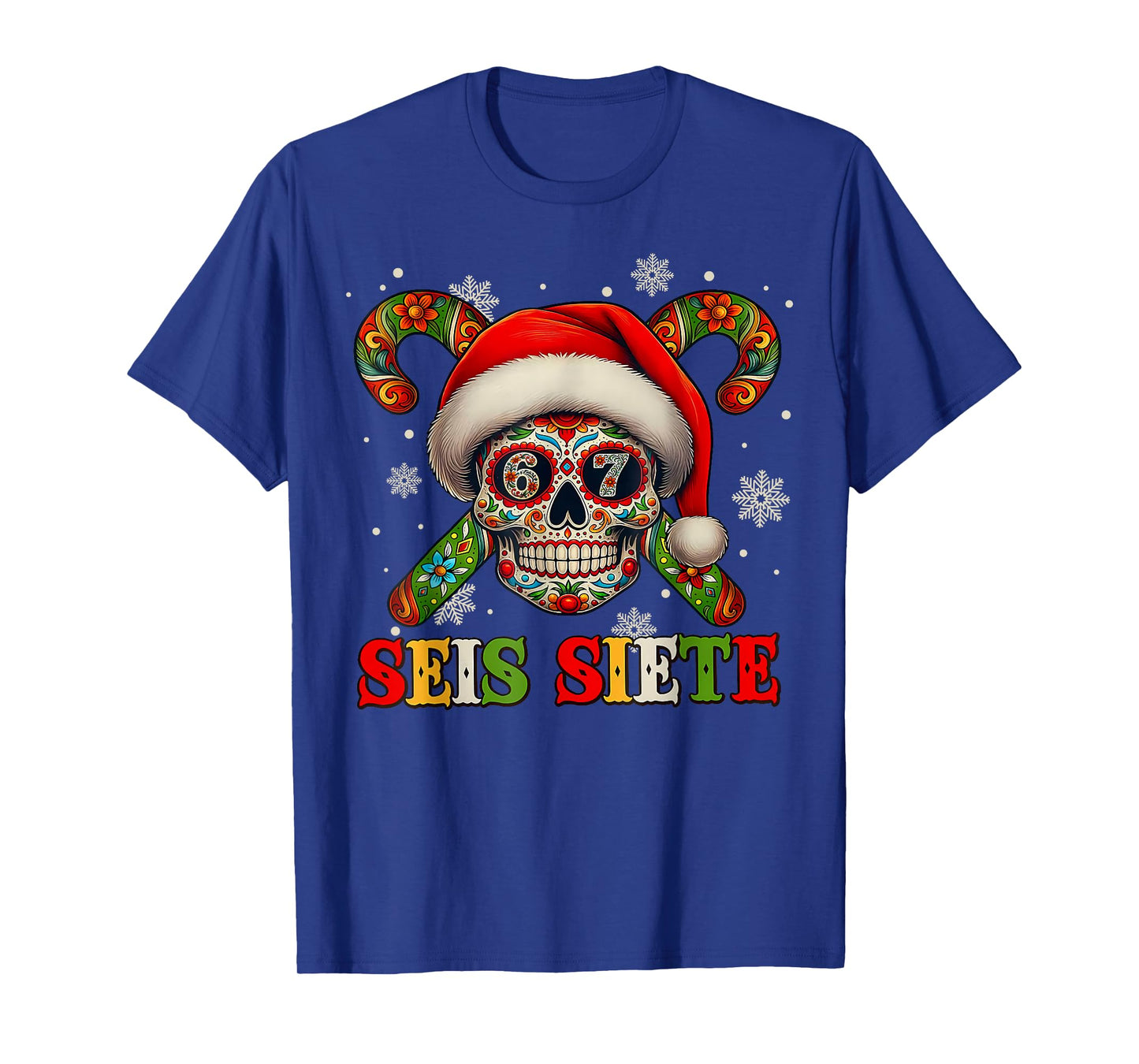 Funny Sugar Skull SEIS Siete 67 Meme Six Seven in Spanish T-Shirt