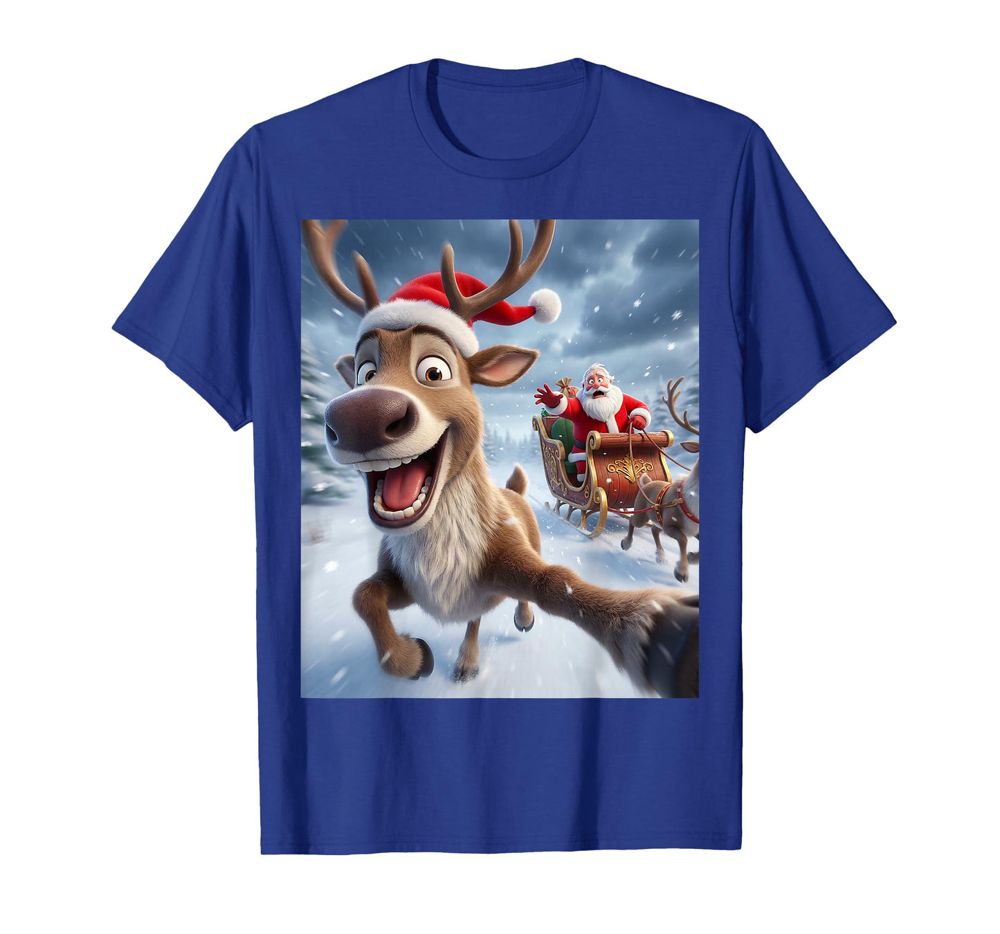 Funny Reindeer Selfie Santa Merry Christmas for Kids Xmas T-Shirt