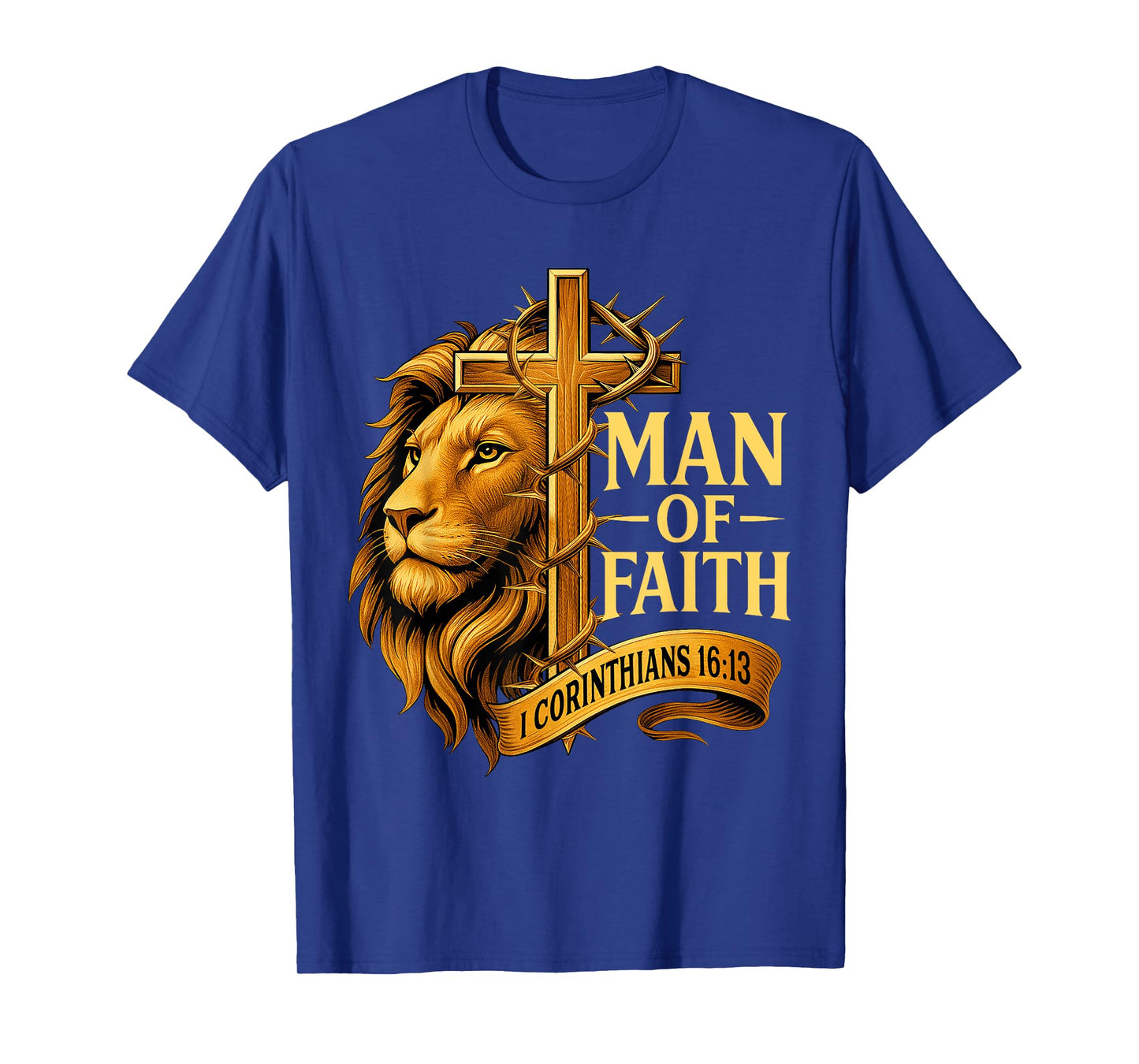 Man of Faith Lion Cross Christian Bible Verse T-Shirt