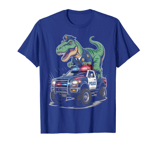 Police Car Policeman Dino Trex Monster Truck Dinosaur T-Shirt