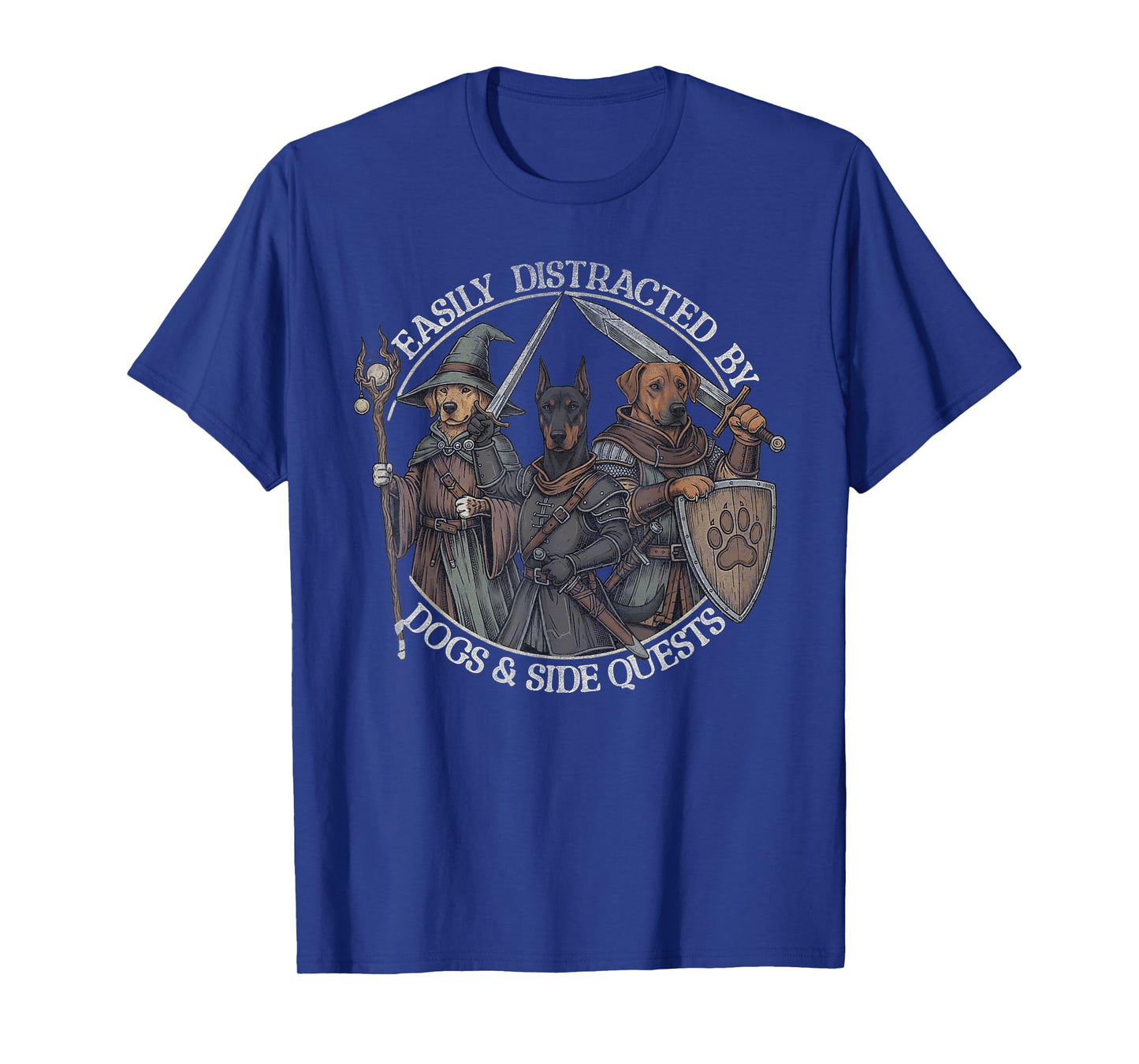 Easily Distracted by Dogs and Side Quests Vintage Gamer T-Shirt