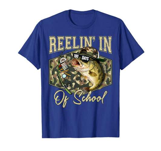 Reelin' in 100 Days of School Bass Fishing Lover Boy Teen T-Shirt